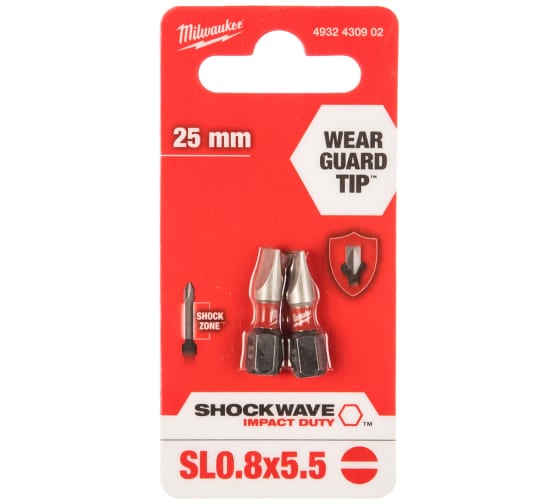 Насадка Milwaukee SHOCKWAVE SL0,8x5,5 25мм (2шт) 4932430902