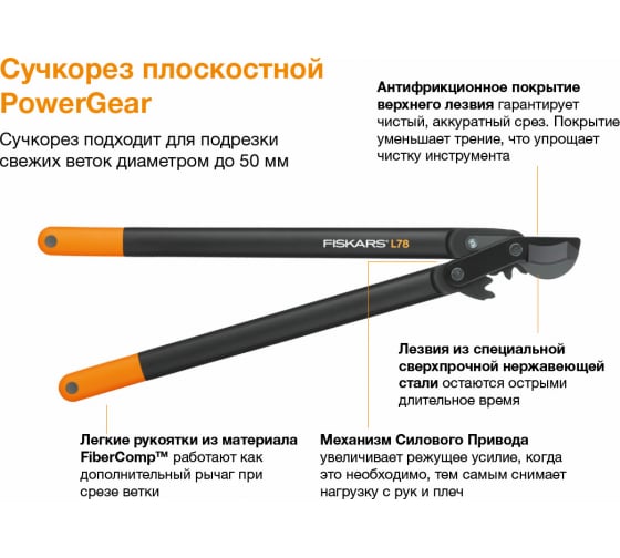 Сучкорез Fiskars Большой плоскостной с загнутыии лезвиями (L) L78 1000584 в Казани 
