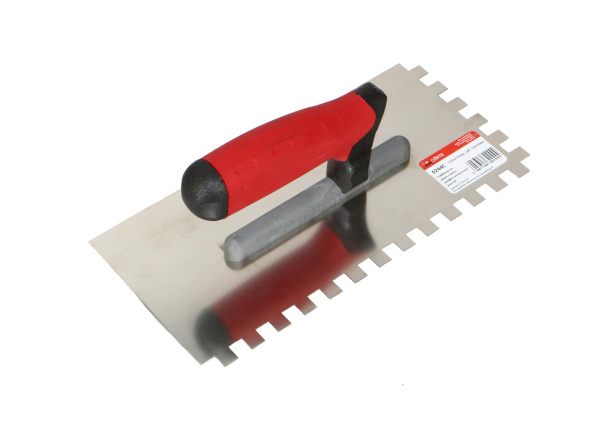 Гладилка из нержавеющей стали "CORTE" 130х270мм. 10х10 зуб 2-хкомпонентная рукоять  0244C в Казани 