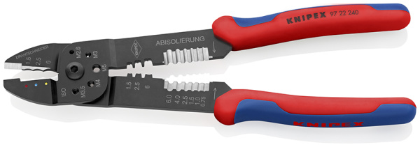 Пресс-клещи KNIPEX для резки и зачистки кабеля, 3 гнезда, обжим кабельных наконечников с изолятором KN-9722240SB в Екатеринбурге 