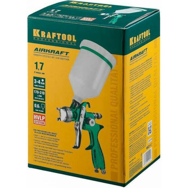 Краскопульт с верхним бачком Kraftool AirKraft HVLP 1.7мм.  06522-1.7 в Казани