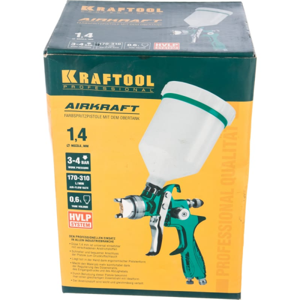 Краскопульт с верхним бачком Kraftool AirKraft HVLP 1.4мм.  06522-1.4 в Казани