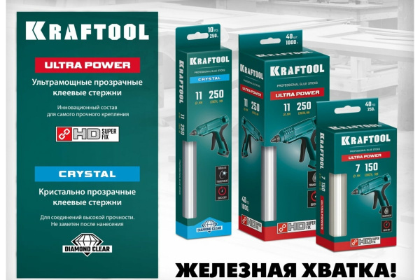Стержни клеевые Kraftool d.11мм. 150мм. ультра мощные, прозрачные 10шт.  06848-10 в Екатеринбурге