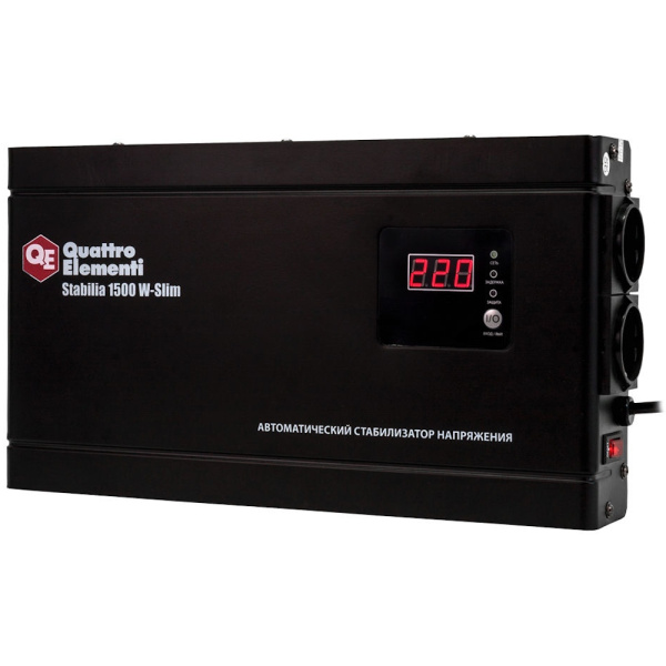 Стабилизатор напряжения Quattro Elementi Stabilia 1500W-Slim (1500 BA, 140-270 B, 3.5кг) настенный  772-579 в Екатеринбурге