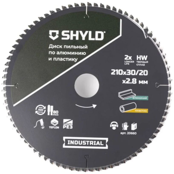 Диск пильный SHYLD по алюминию и пластику, твердосплавный 210x30/20мм, 80зуб.  20660 в Казани