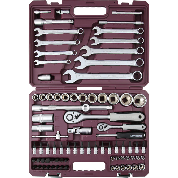Набор инструмента THORVIK 1/4", 1/2"DR с головками торцевыми 12-гранными, 82пр.  054008 в Казани 