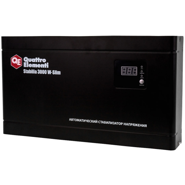 Стабилизатор напряжения Quattro Elementi Stabilia 3000W-Slim (3000 BA, 140-270 B, 8.4кг) настенный  640-537