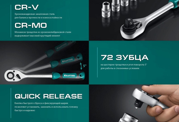 Набор инструмента Kraftool 1/2",3/8",1/4", 108пр.  27888-H108_Z03 в Казани 