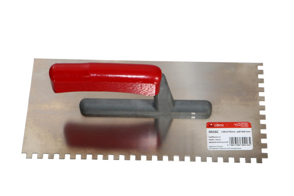 Гладилка из нержавеющей стали "CORTE" 130х270мм. 6х6 зуб деревянная рукоять  0416C в Казани 