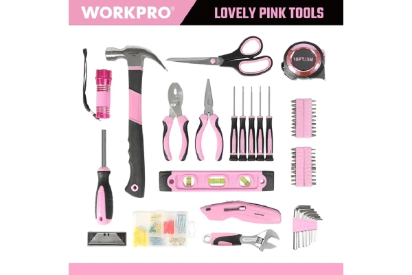 Набор инструментов WORKPRO Pink Lady для домашнего ремонта c сумкой для хранения WP206801 в Казани 