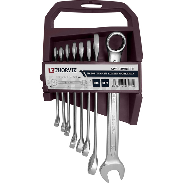 Набор ключей гаечных комбинированных на держателе 8-19 мм, 8 пред. Thorvik CWS0008 052045