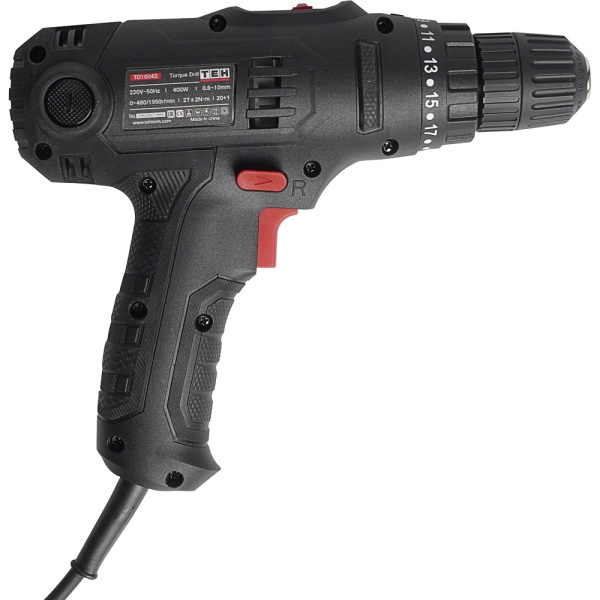 Сетевой двухскорострой шуруповерт TEH TD1004S Двухскоростной шуруповерт, мощность 400 Ватт. Самозажимной в Казани
