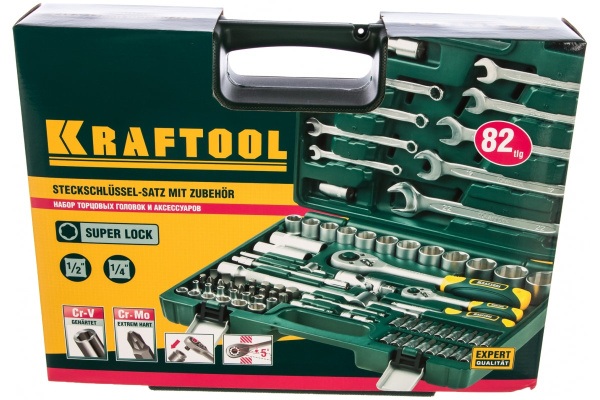 Набор инструмента Kraftool 1/4 и 1/2 + ключи 82пр.  27887-Н82 в Казани 