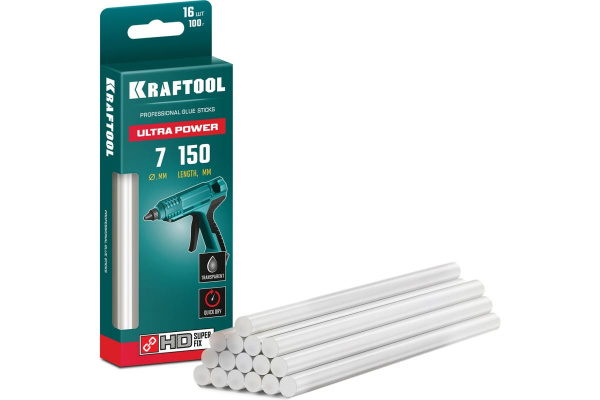 Стержни клеевые Kraftool d.7мм. 150мм. ультра мощные, прозрачные 10шт.  06837-16