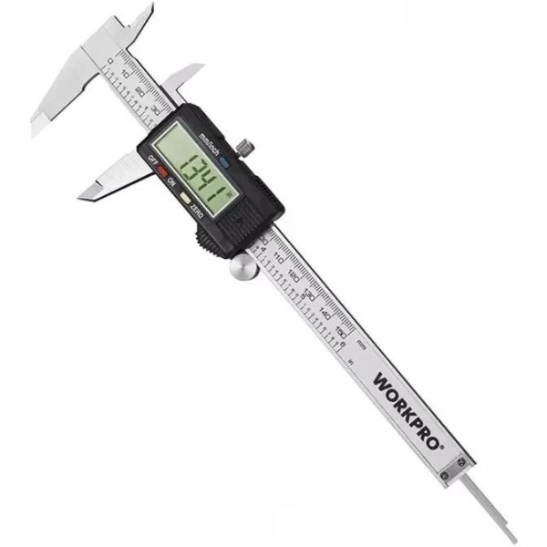 Штангенциркуль цифровой WORKPRO PRO 150мм с глубиномером (нерж, метрич и дюйм шкала), WP266004