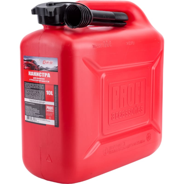 Канистра 3ton PROFI 10л красная для топлива в комплекте с крышкой и лейкой  55298