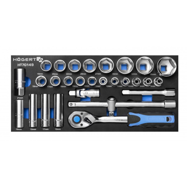 HOEGERT Набор инструментов с трещеткой 1/2", 28 шт., набор, HT7G149, 20, 5902801270055 в Казани 