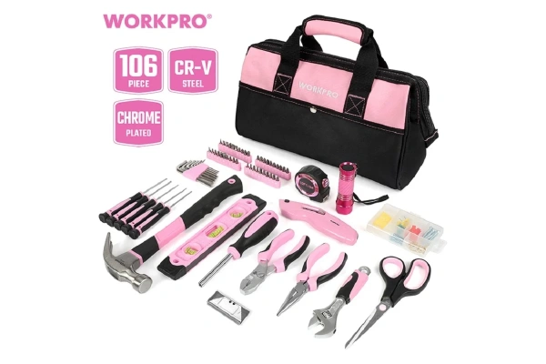 Набор инструментов WORKPRO Pink Lady для домашнего ремонта c сумкой для хранения WP206801 в Казани 